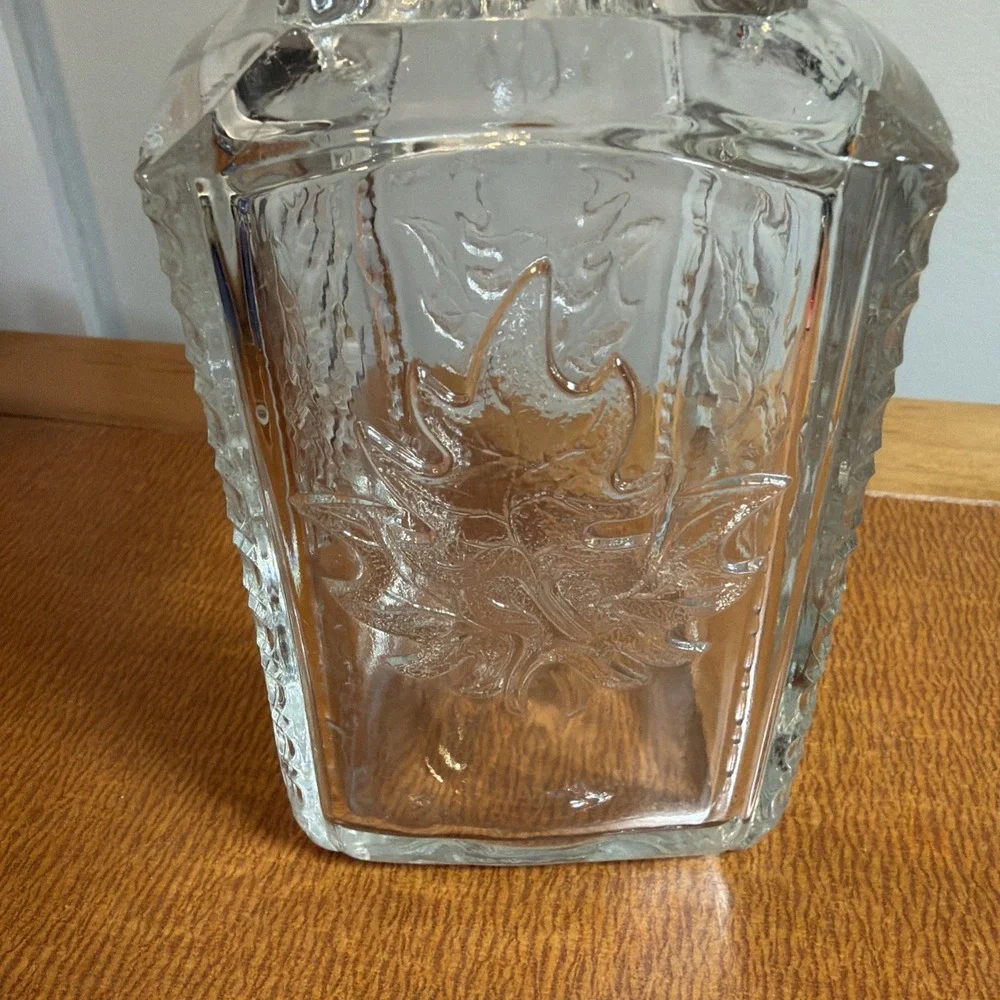 Antique EAPG Flint Glass Square Maple Leaf Decanter Pitcher Bottle Stopper 9.5